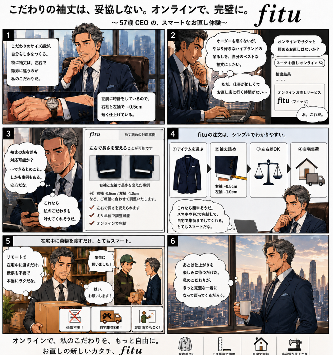 fituお直し漫画⑧ | ジャケットの袖丈は左右で変えられる？時計に合わせた袖丈詰め