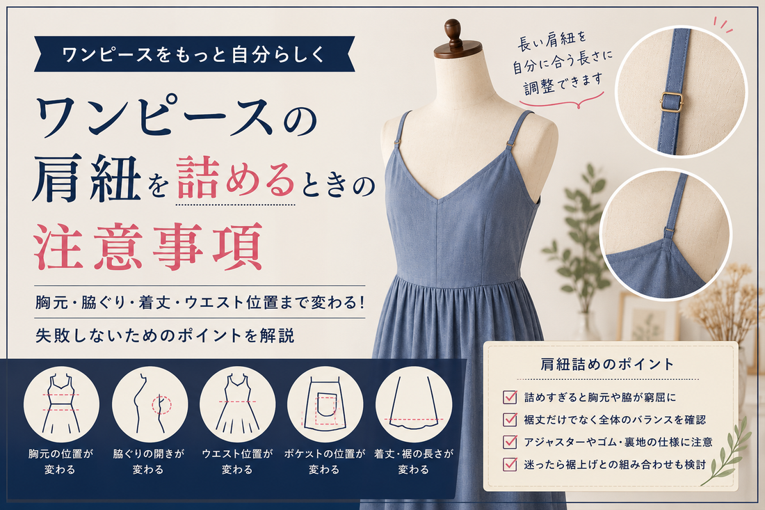 ワンピースの肩紐は短くできる？肩紐詰めで変わる胸元・脇・着丈の注意点