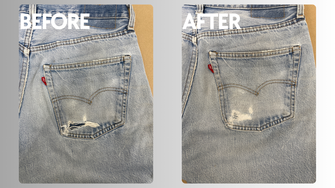 LEVI’S 501 66モデルのヒップポケット穴あき補修｜財布跡を活かすヴィンテージリペア